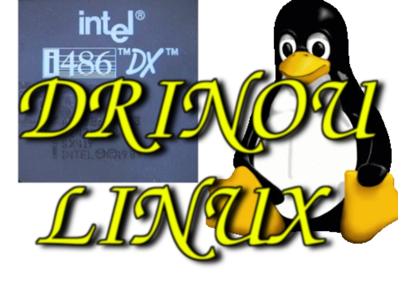 Logo de Drinou, Tux et un processeur 486